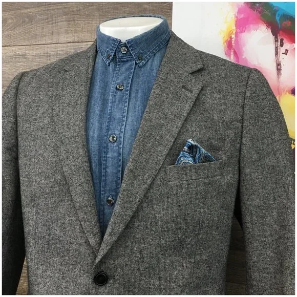 Alan Flusser‎ Mens Blazer Sport Coat Two Button Casual Jacket Size 42L Wool Suit